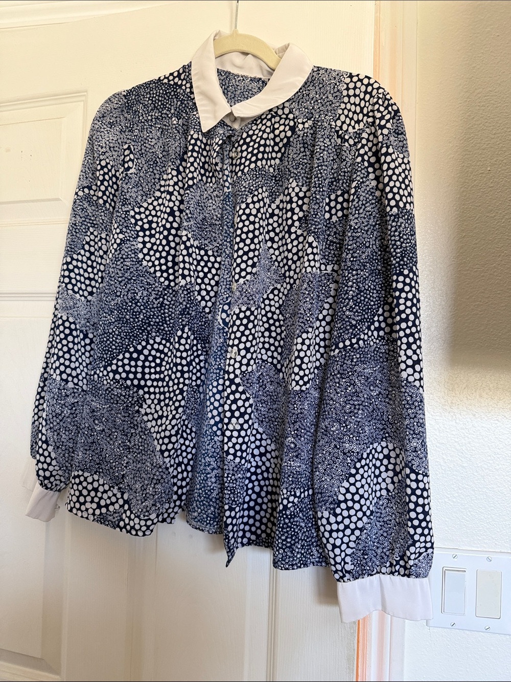 Classic Collared Polka Dot Blouse - Navy & White